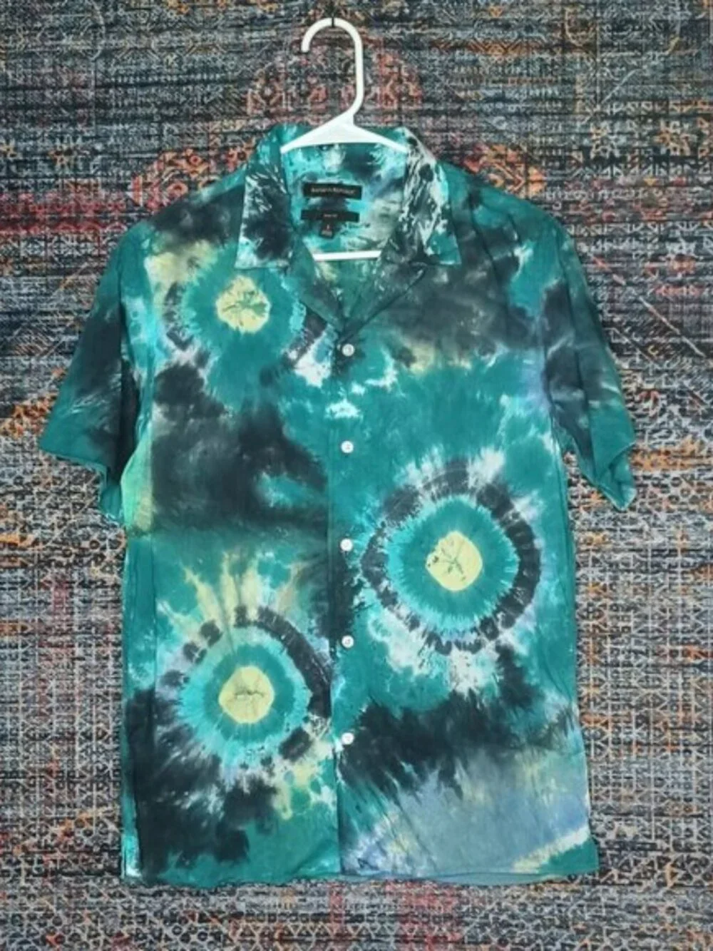 Banana Republic mens colorful ocean slim fit tie dye button down shirt S EUC